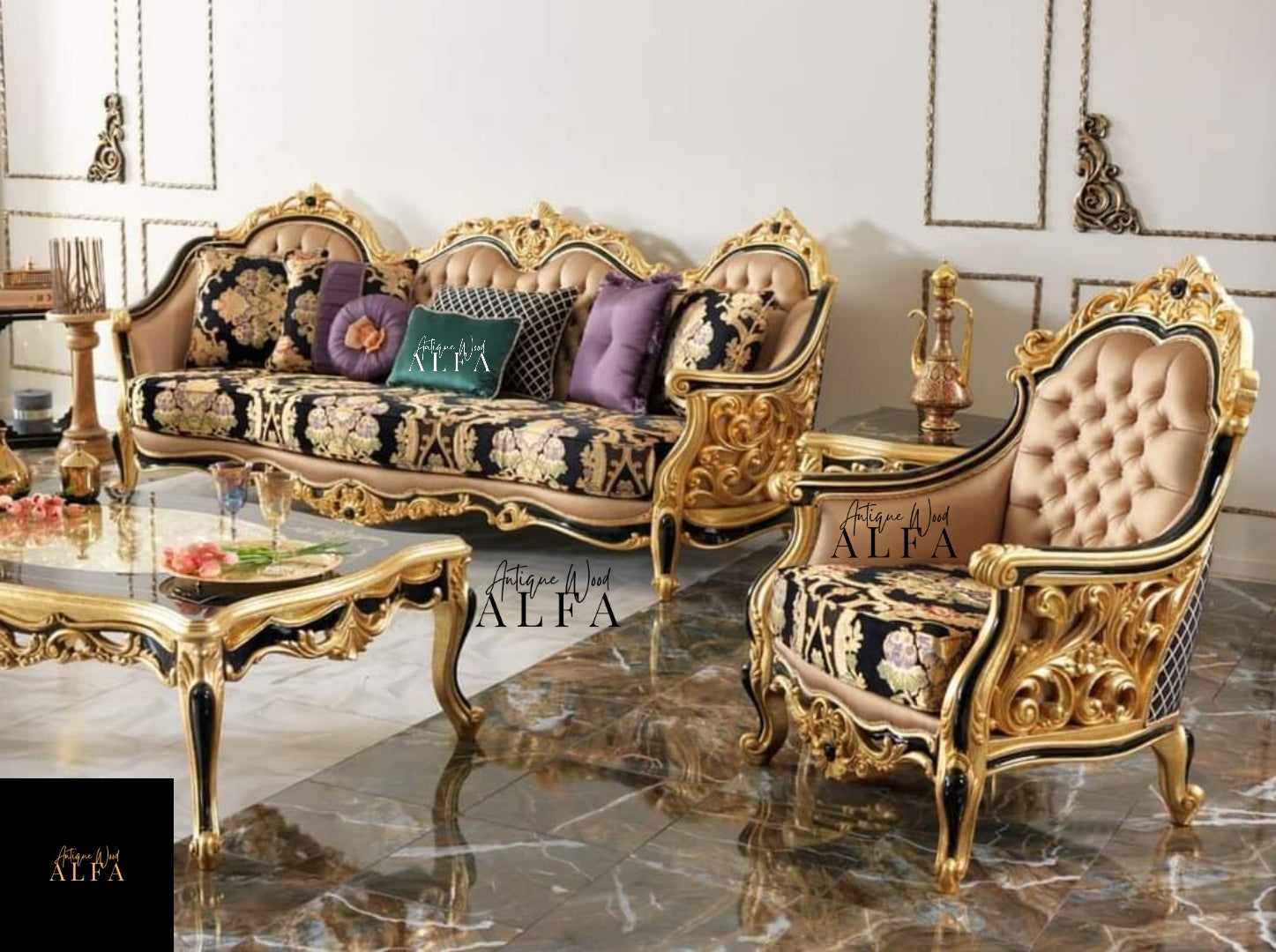 Side Carving Sofa Set